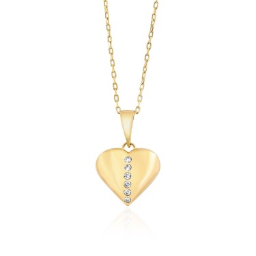 14 Ayar Sarı Altın Taşlı Kalp Kolye