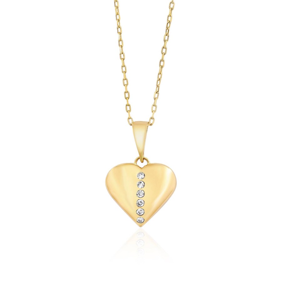 14 Ayar Sarı Altın Taşlı Kalp Kolye
