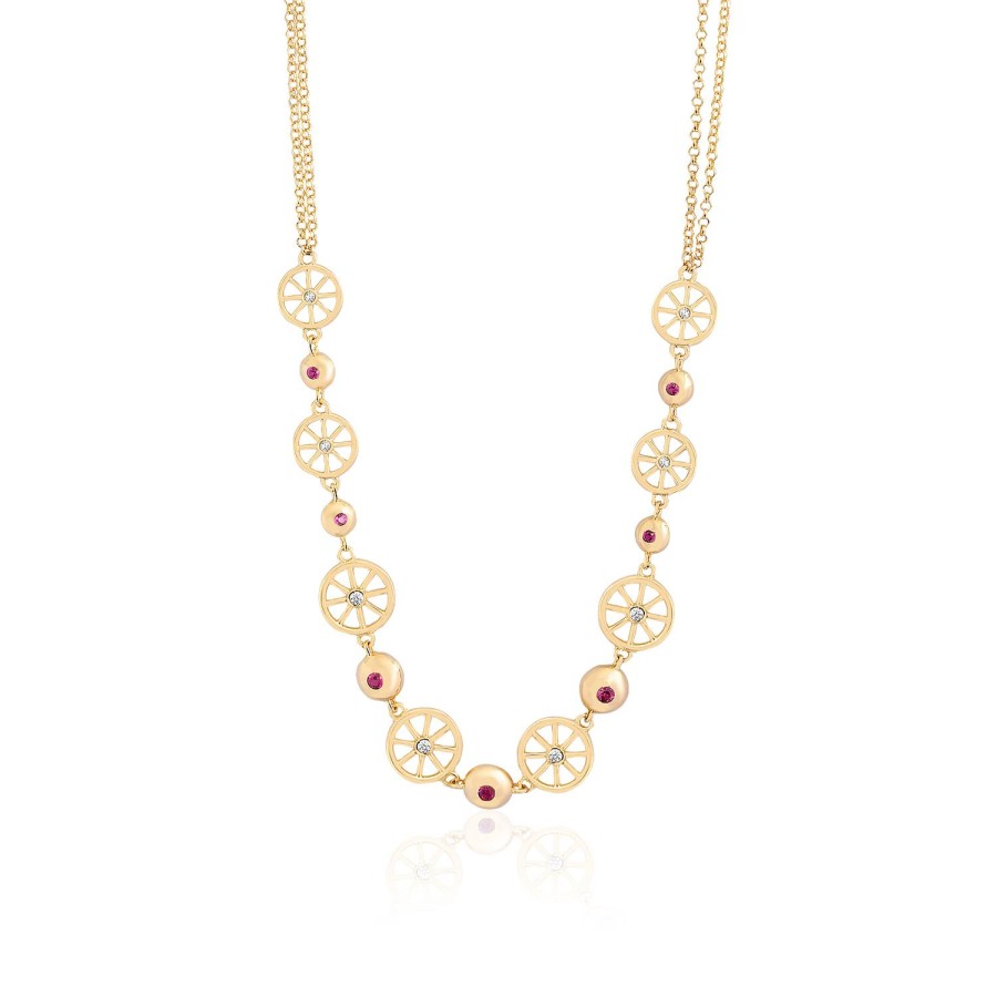 14 Ayar Sarı Altın Tekerlek Figürlü Taşlı Kolye