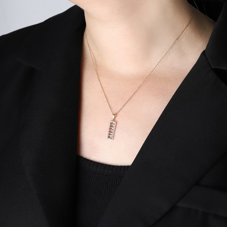 925 Ayar Gümüş Kararmaz Sarı Altın Kaplama Çiçek Motifli Taşlı Kolye