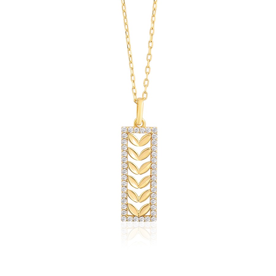 925 Ayar Gümüş Kararmaz Sarı Altın Kaplama Çiçek Motifli Taşlı Kolye