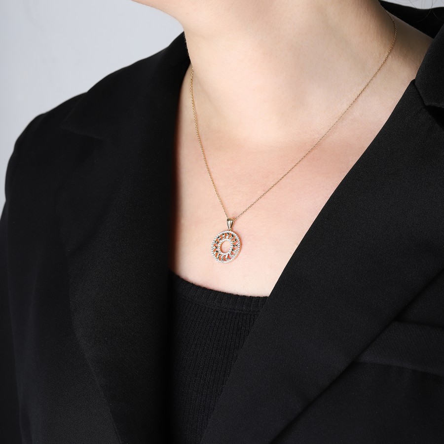 925 Ayar Gümüş Kararmaz Sarı Altın Kaplama Yuvarlak Şekilli Taşlı Kolye