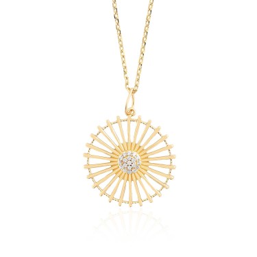 925 Ayar Gümüş Kararmaz Sarı Altın Kaplama Tasarım Taşlı Kolye