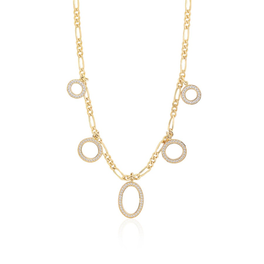 14 Ayar Sarı Altın Zincirli Halka Üzeri Taşlı Kolye