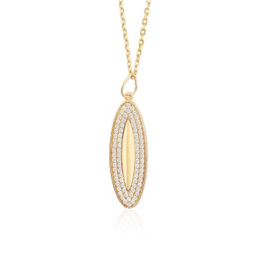 14 Ayar Sarı Altın Badem Modeli Taşlı Kolye
