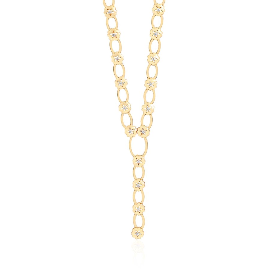 14 Ayar Sarı Altın Çiçek Figürlü Halka Zincir Taşlı Kolye