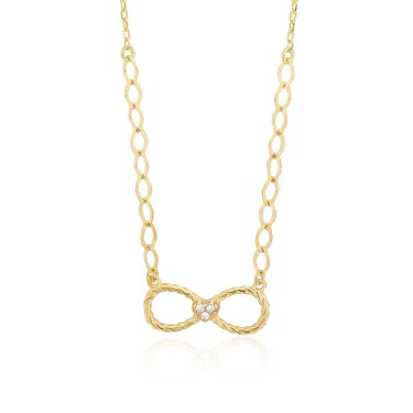 14 Ayar Sarı Altın Sonsuzluk Figürlü Taşlı Kolye