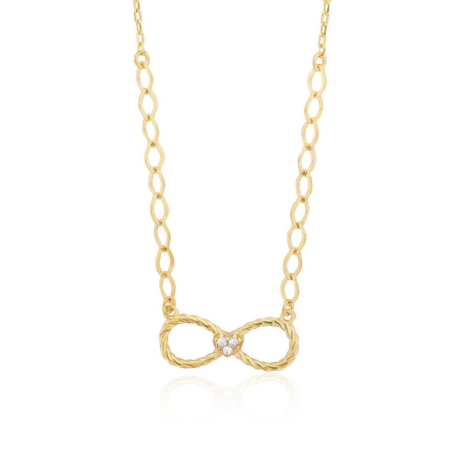 14 Ayar Sarı Altın Sonsuzluk Figürlü Taşlı Kolye