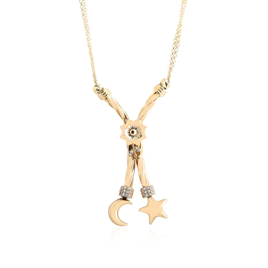 14 Ayar Sarı Altın Ay Ve Yıldız Figürlü Sallantılı Kolye
