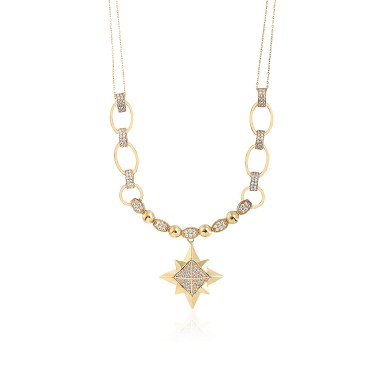 14 Ayar Sarı Altın Kutup Yıldızı Figürlü Taşlı Kolye