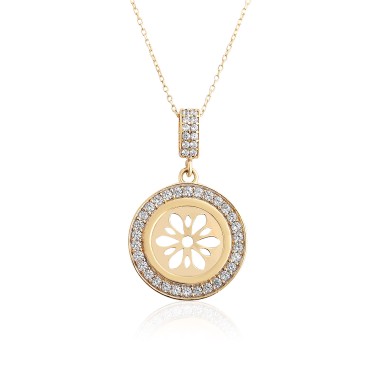 14 Ayar Sarı Altın Tasarım Taşlı Kolye