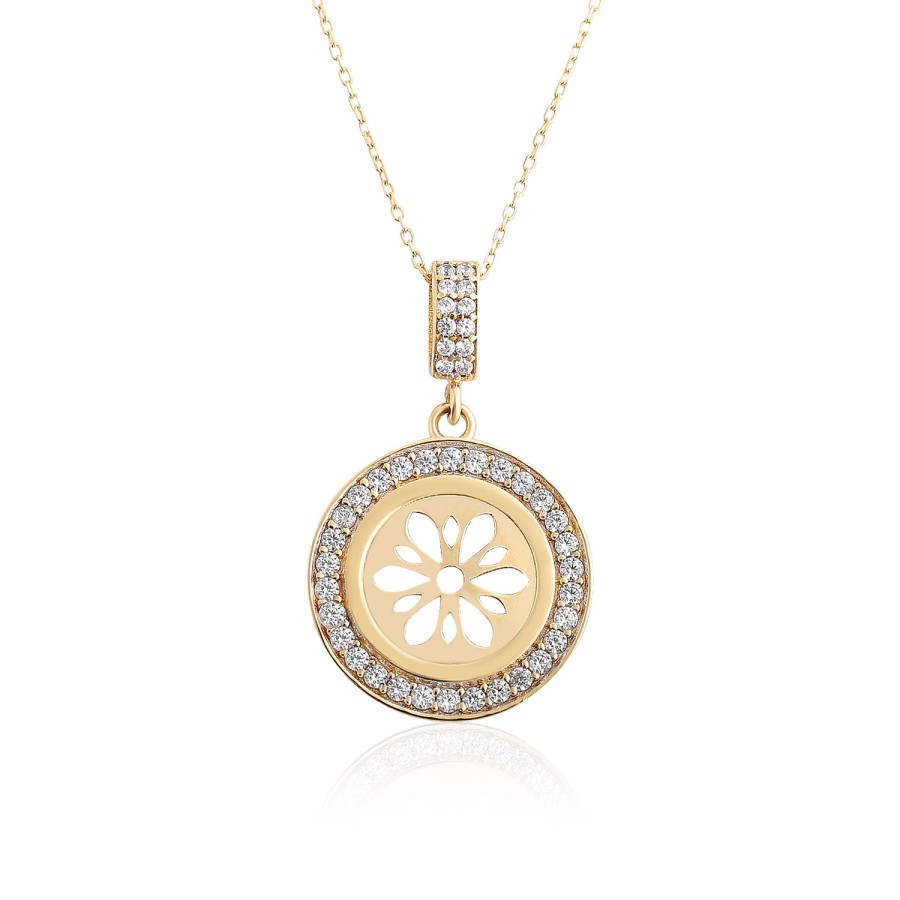 14 Ayar Sarı Altın Tasarım Taşlı Kolye