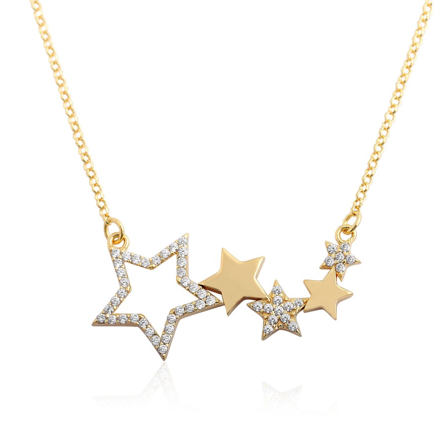 14 Ayar Sarı Altın Yıldızlı Tasarım Taşlı Kolye