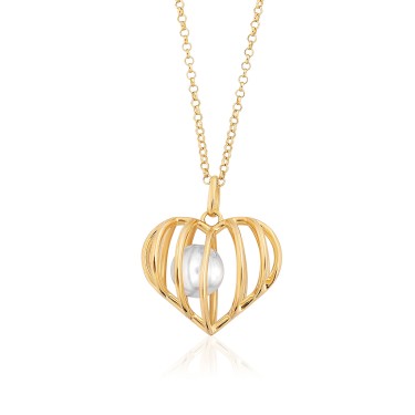 14 Ayar Sarı Altın Kalp ve İncili Kolye