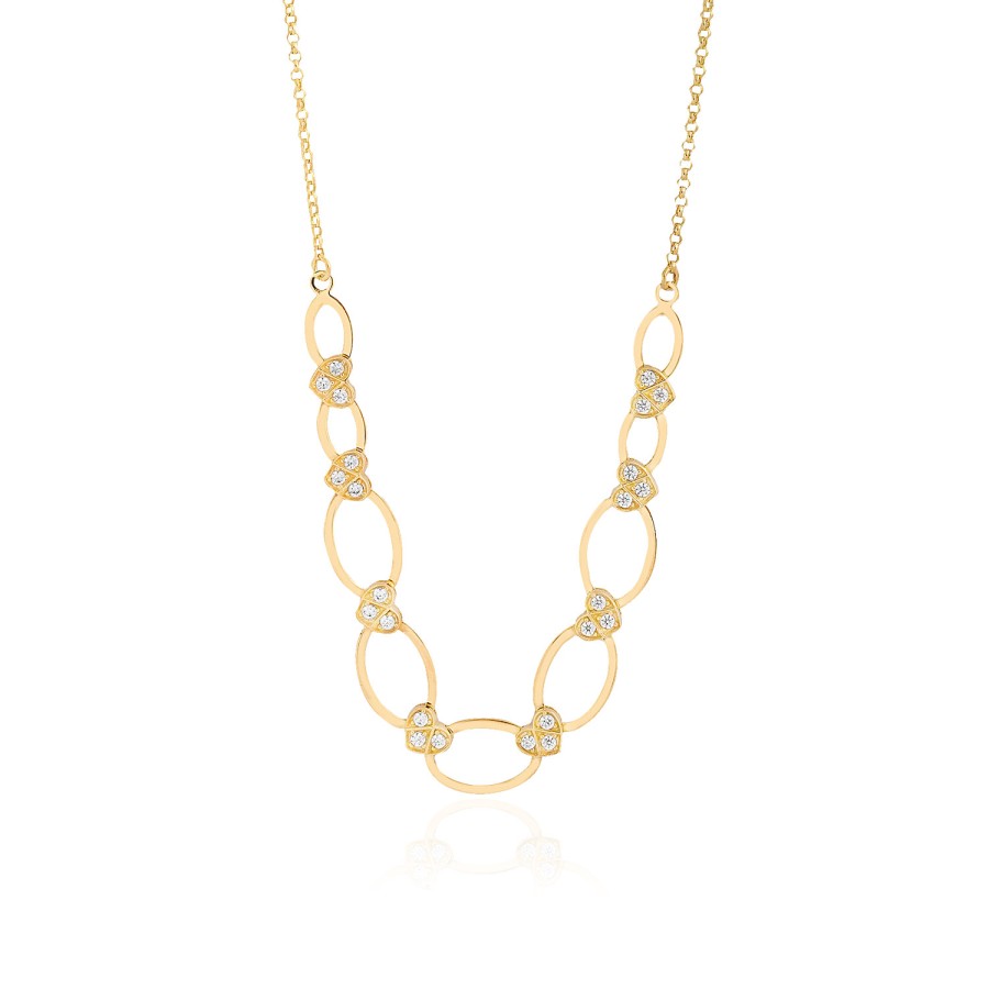 925 Ayar Gümüş Kararmaz Sarı Altın Kaplama Halka Detaylı Taşlı Kolye