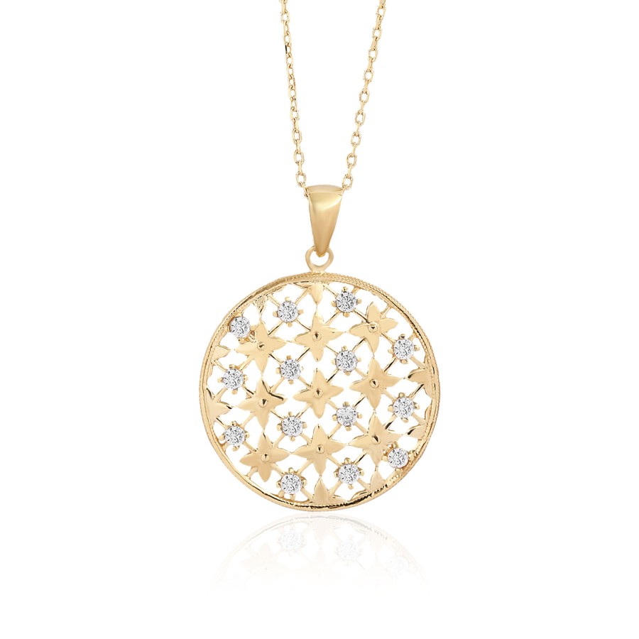 925 Ayar Gümüş Kararmaz Sarı Altın Kaplama Çiçek Figürlü Taşlı Kolye