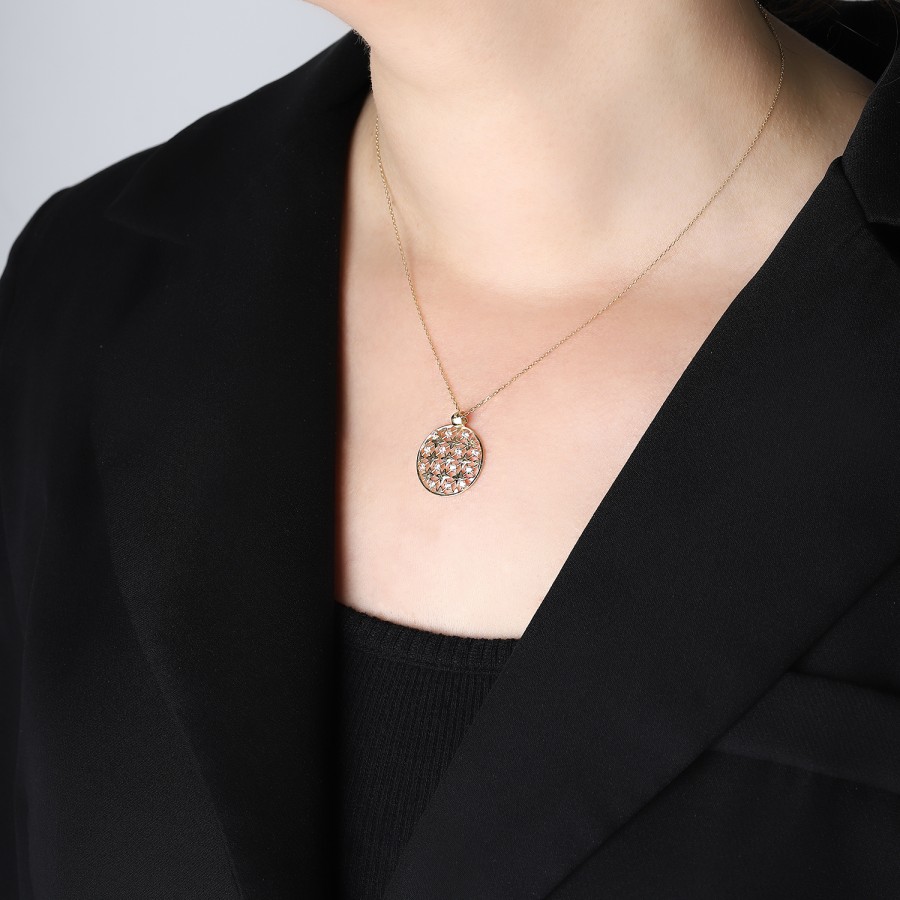 925 Ayar Gümüş Kararmaz Sarı Altın Kaplama Çiçek Figürlü Taşlı Kolye