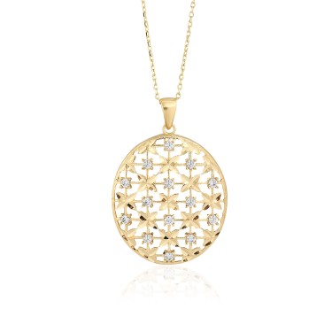 925 Ayar Gümüş Kararmaz Sarı Altın Kaplama Çiçek Figürlü Taşlı Kolye