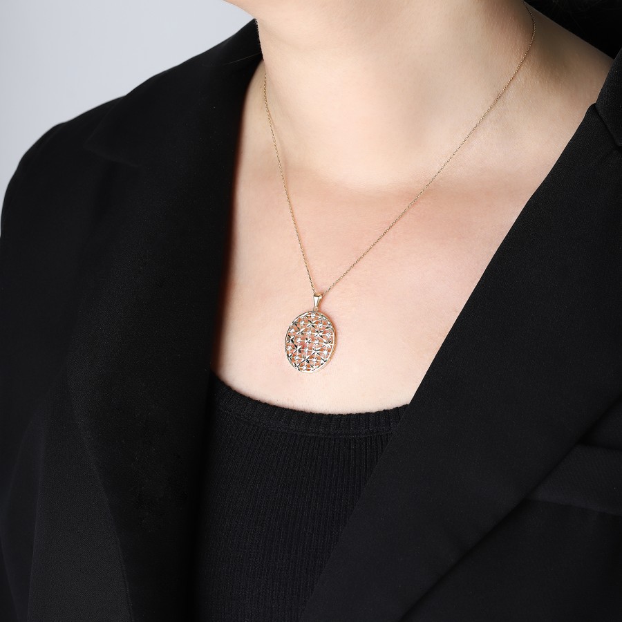 925 Ayar Gümüş Kararmaz Sarı Altın Kaplama Çiçek Figürlü Taşlı Kolye