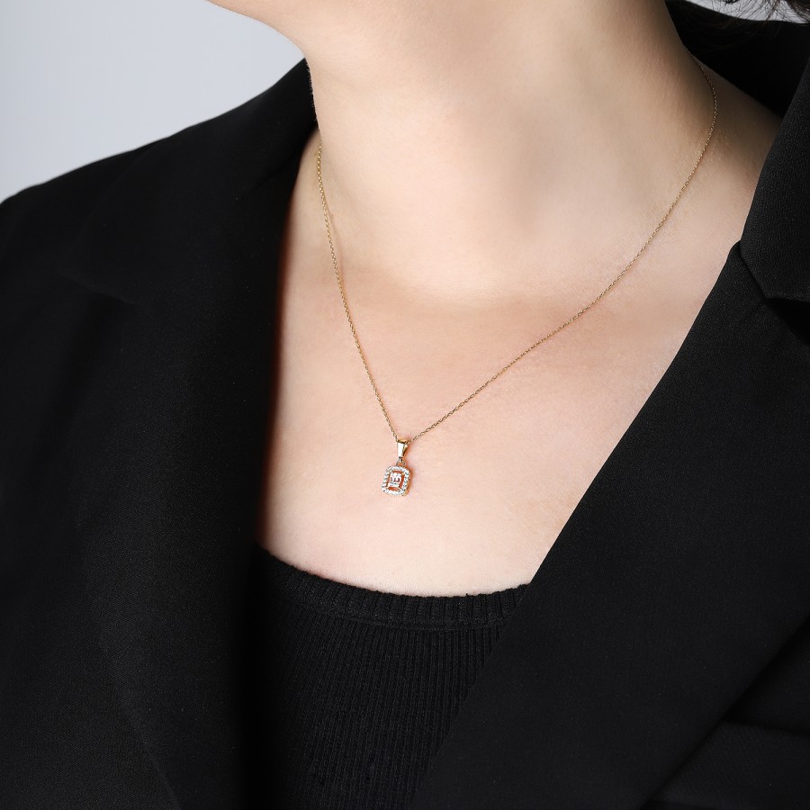 14 Ayar Sarı Altın Baget Taşlı Kolye