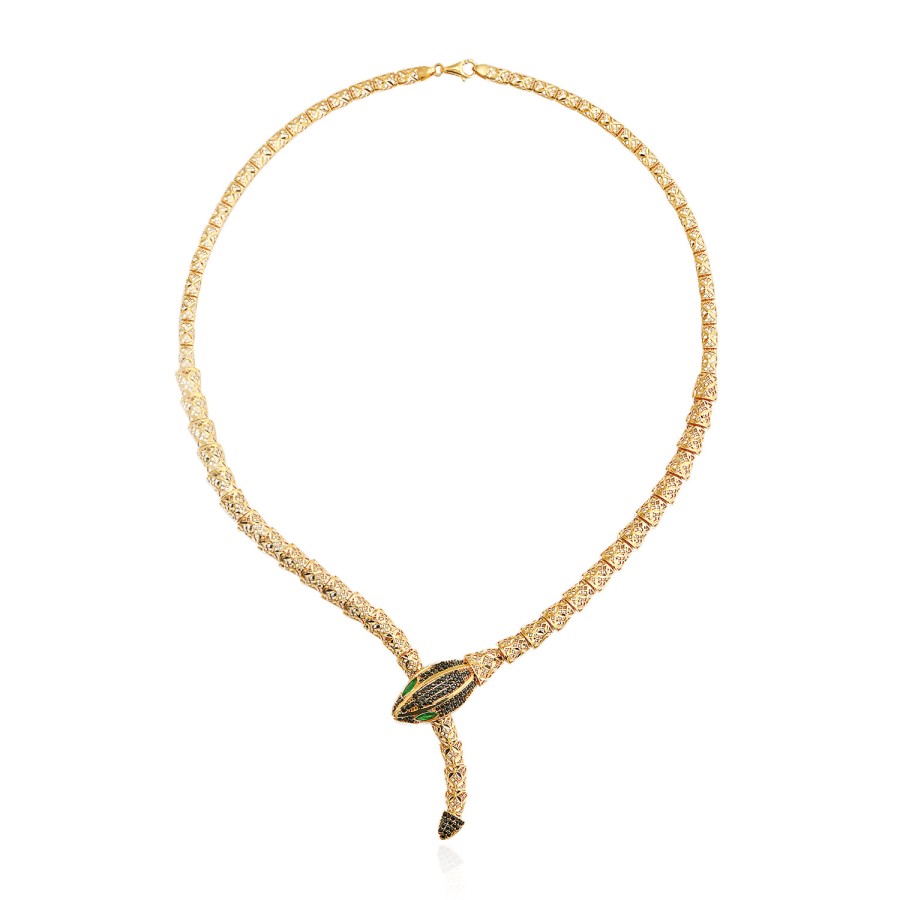 14 Ayar Sarı Altın Yılan Figürlü Taşlı Kolye