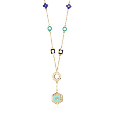 14 Ayar Sarı Altın Tasarım Mineli ve Taşlı Kolye