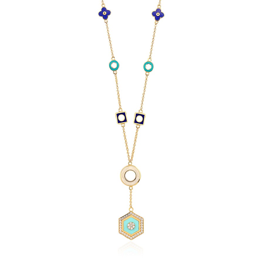 14 Ayar Sarı Altın Tasarım Mineli ve Taşlı Kolye