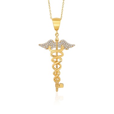 14 Ayar Sarı Altın Anahtar Kanat Figürlü Kolye