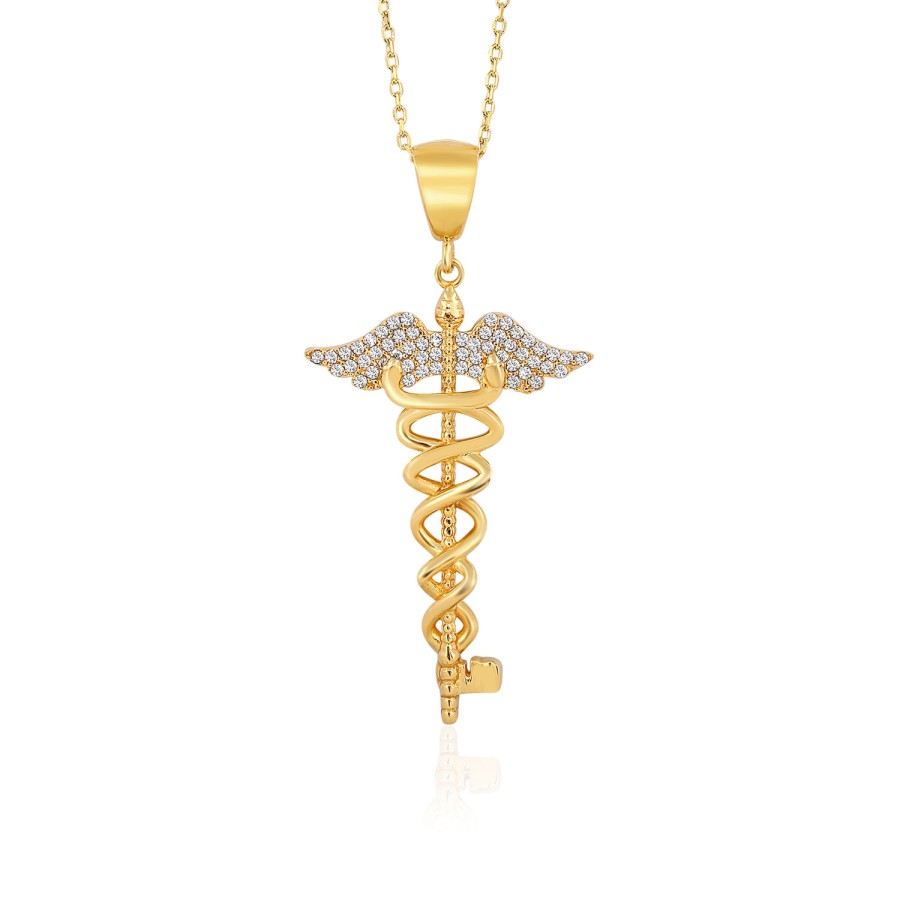 925 Ayar Gümüş Kararmaz Sarı Altın Kaplama Anahtar Kanat Figürlü Kolye
