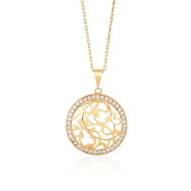 14 Ayar Sarı Altın Çıtır Taşlı Kolye