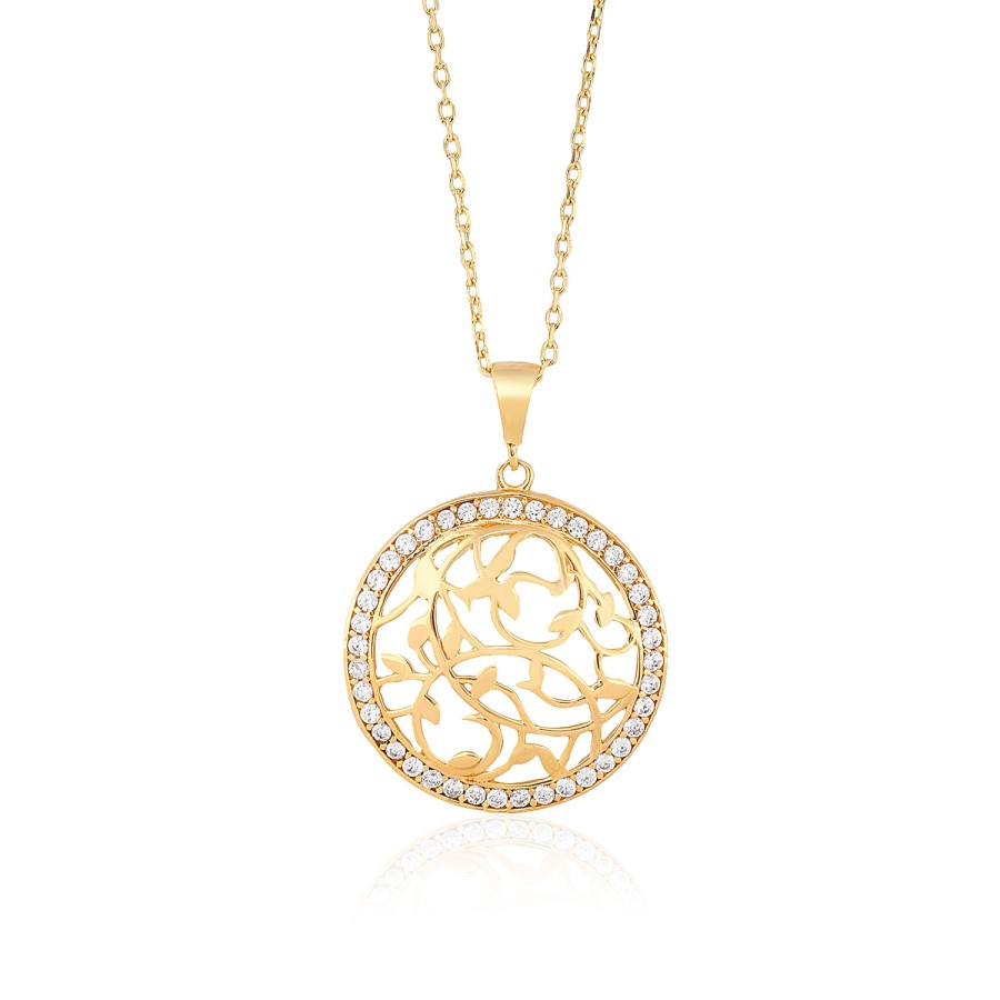 14 Ayar Sarı Altın Çıtır Taşlı Kolye