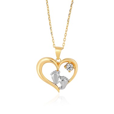 14 Ayar Sarı Altın Anne Bebek Taşlı Kolye