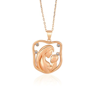 14 Ayar Roz Altın Anne Bebek Taşlı Kolye