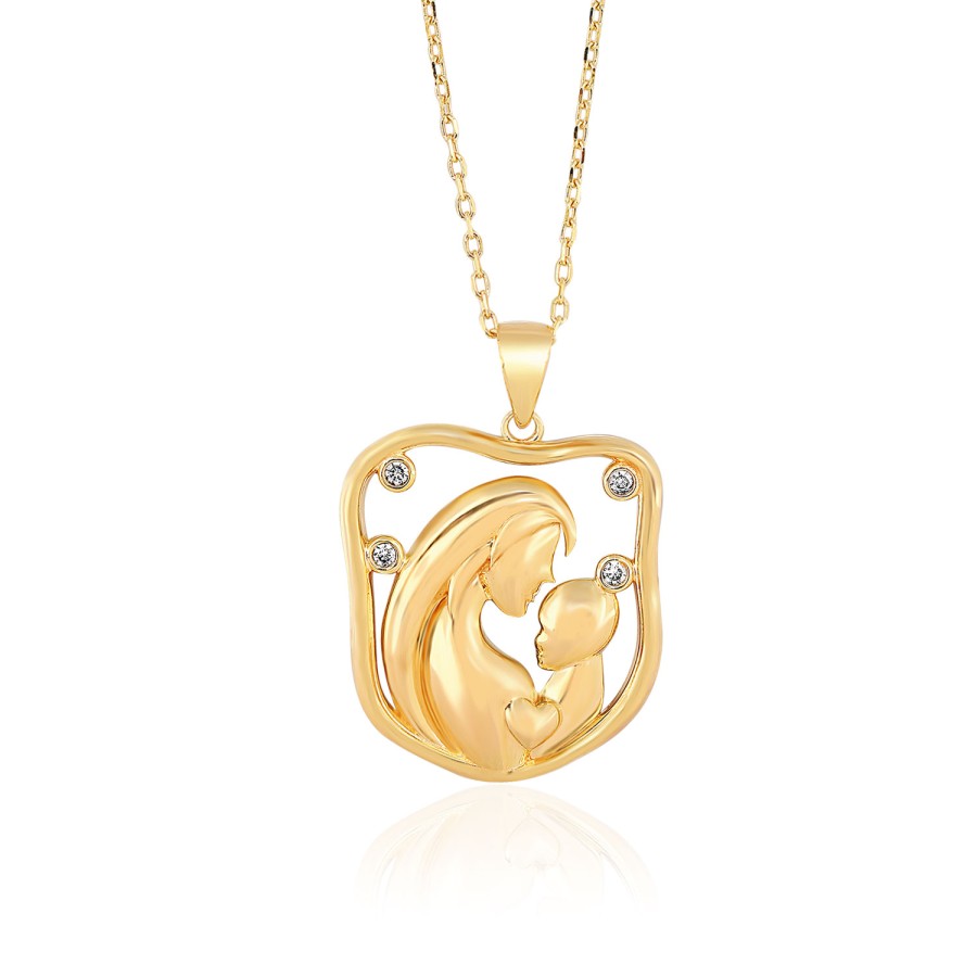14 Ayar Sarı Altın Anne Bebek Taşlı Kolye