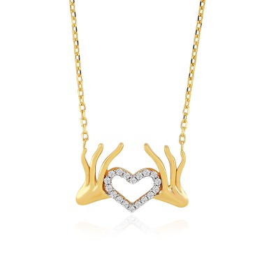 14 Ayar Sarı Altın Kalpli El Taşlı Kolye