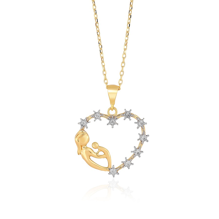 14 Ayar Sarı Altın Yıldız Detaylı Anne Çocuk Taşlı Kolye