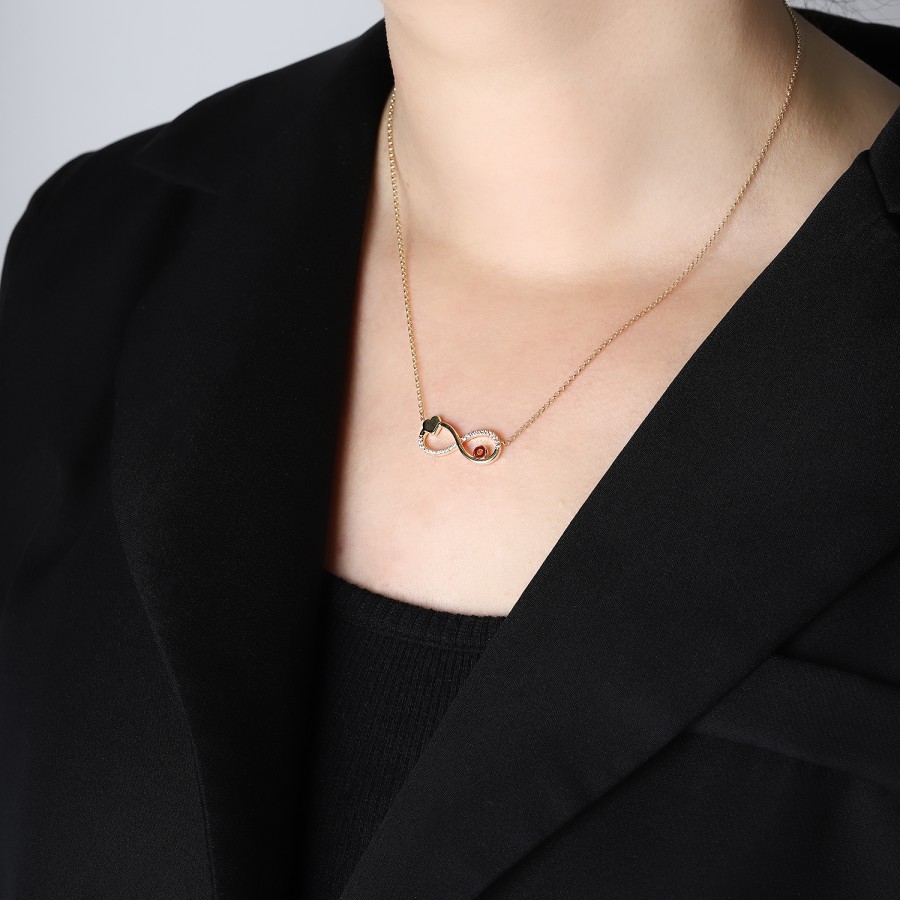 925 Ayar Gümüş Kararmaz Sarı Altın Kaplama Sonsuzluk Ve Kalp Figürlü Taşlı Kolye