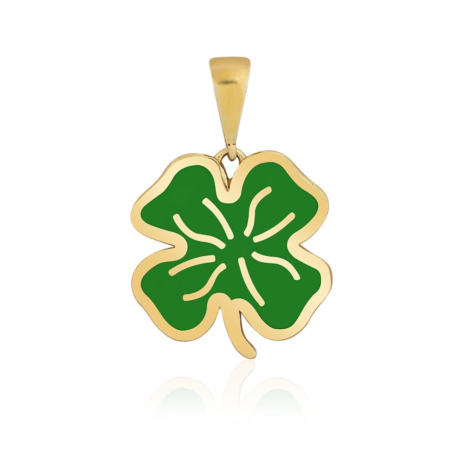 14 Ayar Sarı Altın Yonca Figürlü Mineli Kolye Ucu