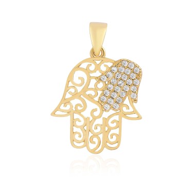 14 Ayar Sarı Altın Fatma Ana Eli Figürlü Taşlı Kolye Ucu