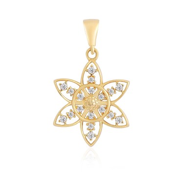 14 Ayar Sarı Altın Çiçek Motifli Taşlı Kolye Ucu