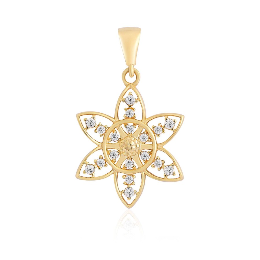 14 Ayar Sarı Altın Çiçek Motifli Taşlı Kolye Ucu