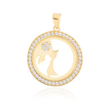 14 Ayar Sarı Altın Modern Tasarım Taşlı Kolye Ucu