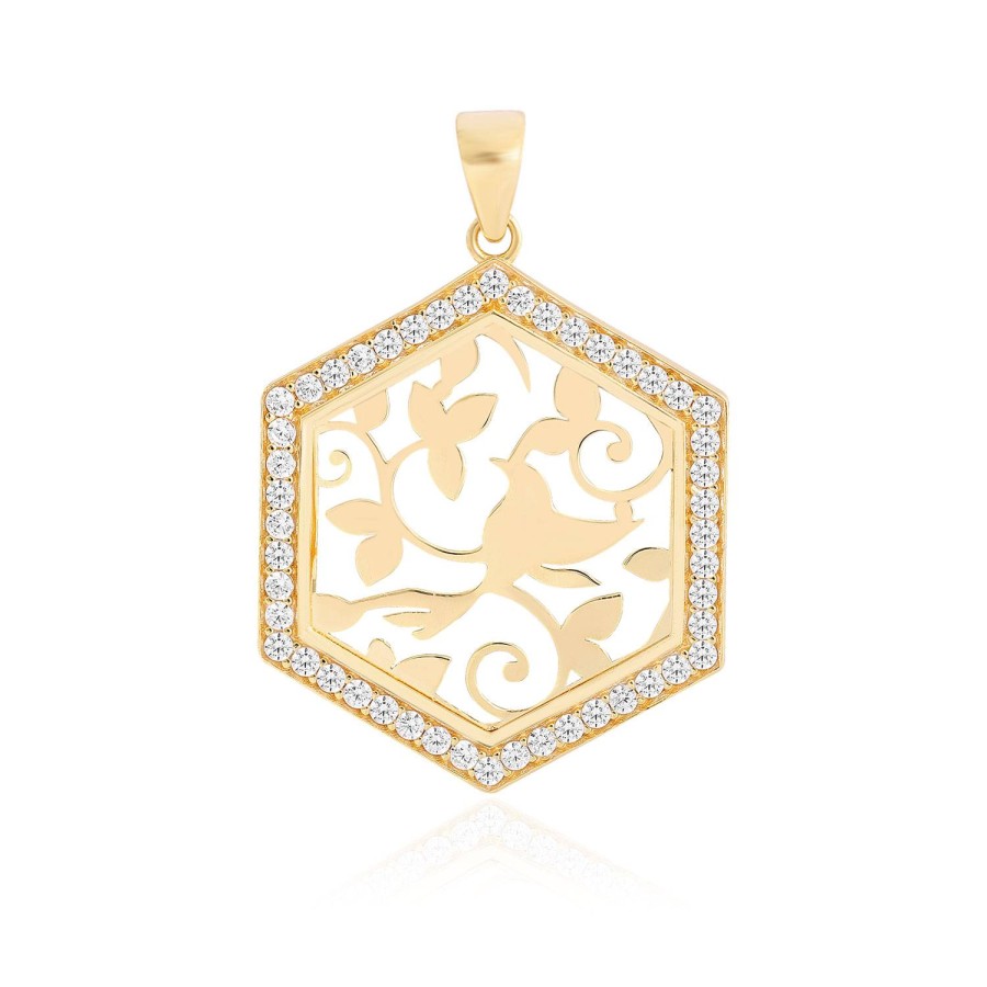 14 Ayar Sarı Altın İnce Taş Detaylı Kolye Ucu