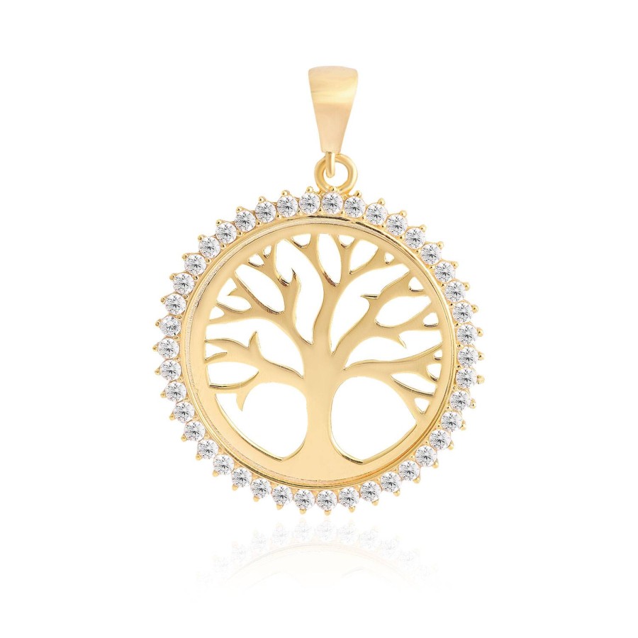 14 Ayar Sarı Altın Ağaç Figürlü Taşlı Kolye Ucu