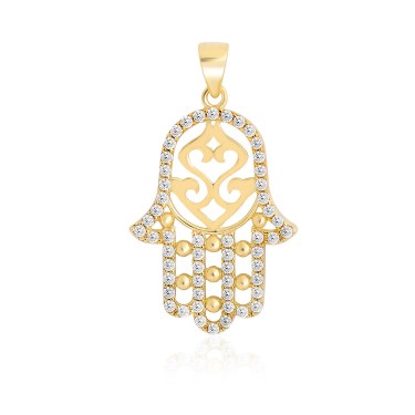 14 Ayar Sarı Altın Fatma Ana Eli Figürlü Taşlı Kolye Ucu