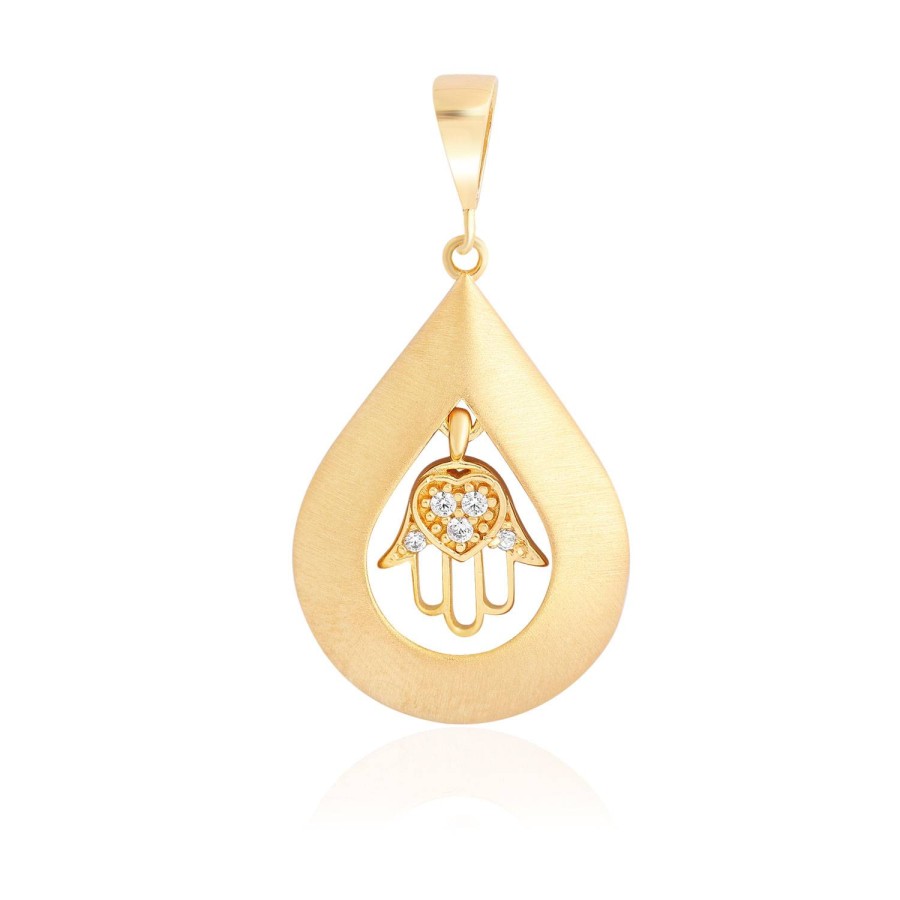 14 Ayar Sarı Altın Fatma Ana Eli Taşlı Kolye Ucu