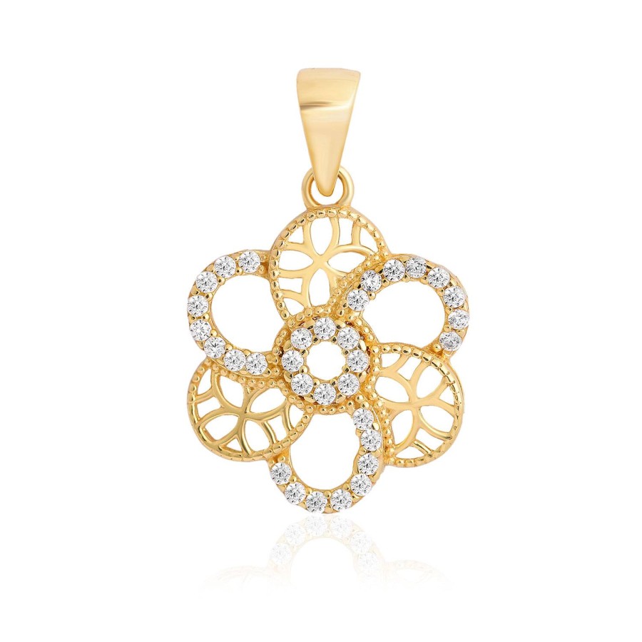 14 Ayar Sarı Altın Çiçek Motifli Taşlı Kolye Ucu