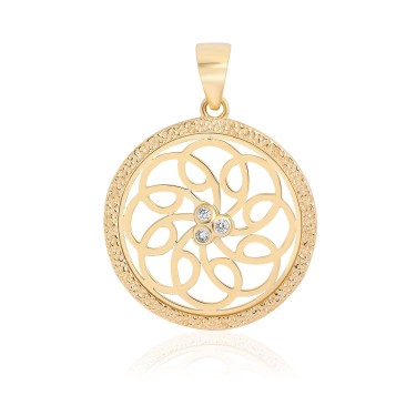 14 Ayar Sarı Altın Çiçek Desenli Taşlı Kolye Ucu