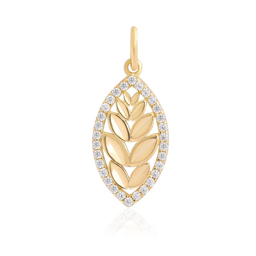 14 Ayar Sarı Altın Yaprak Figürlü Taşlı Kolye Ucu