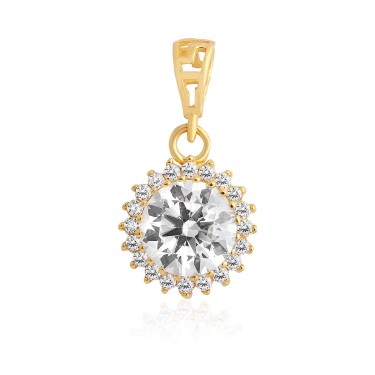 14 Ayar Sarı Altın Çiçek Desenli Taşlı Kolye Ucu